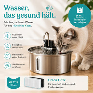 TrinkWolf Aqua 2.0 – Kabelloser Edelstahl-Trinkbrunnen für Katzen