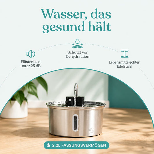TrinkWolf Aqua 2.0 – Kabelloser Edelstahl-Trinkbrunnen für Katzen